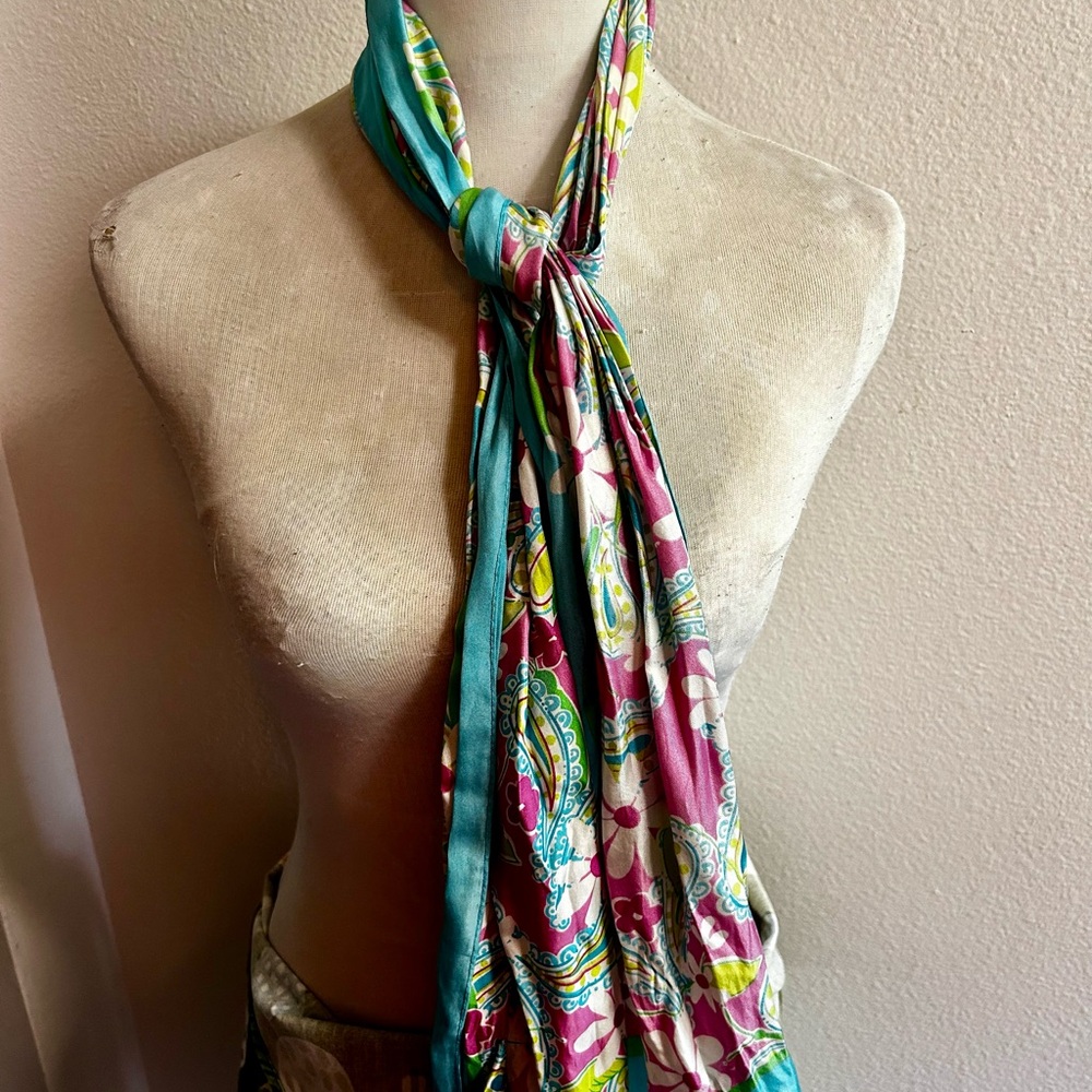 Lilly Pulitzer Floral Multicolor Scarf blue pink silk guc